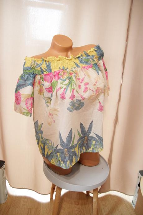 Kvetinový bavlnený top, pinko, l, l