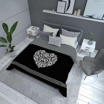 Prehoz na posteľ 170x210 srdce čierna,