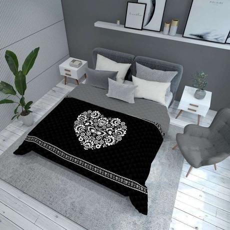 Prehoz na posteľ 170x210 srdce čierna,