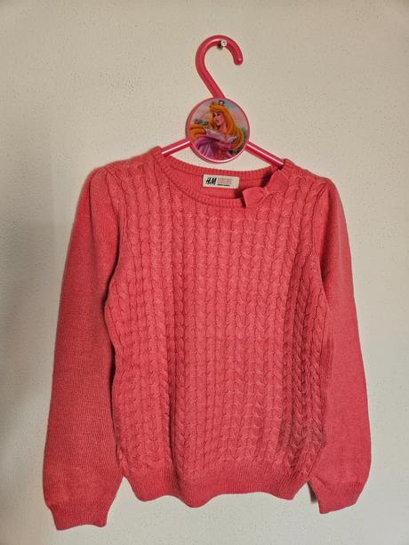 H&m ružový sveter pulóver 122/128, h&m,128