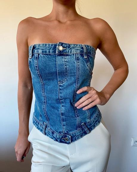 Zara denimový korzetový top m, zara,s