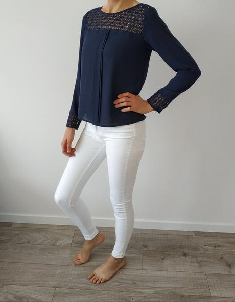 Tmavomodra bluzka s cipkou orsay, vel. 36, orsay,36