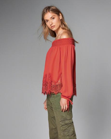 Coralova bluzka s cipkou abercrombie&fitch vel.m/l, abercrombie&fitch,l / m