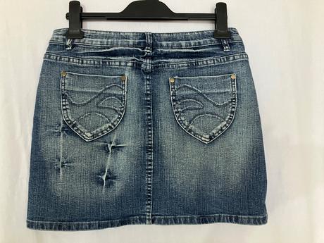 Dámska tmavomodrá rifľová minisukňa s výšivkou, 36 / s