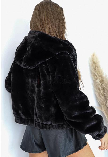 Čierna kožušinová krátka bunda, veľkosť 34, 34