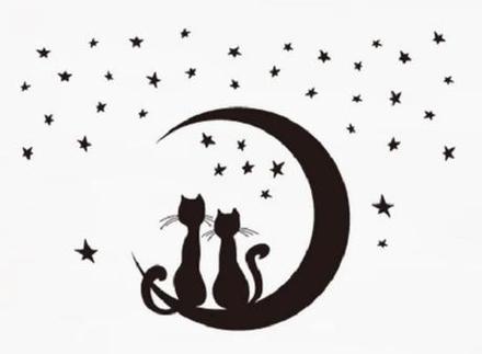 Nálepka na stenu mačky na mesiaci,