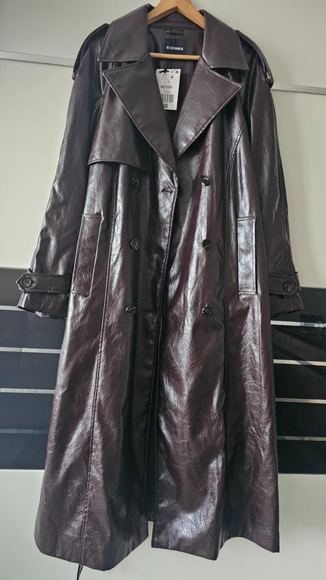 Kožený trenčkot, bershka,l
