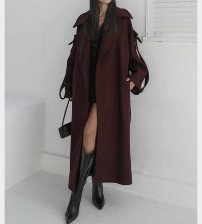 Burgundský vlneny kabat oversize, m