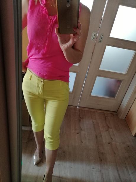 Neónové žlté 3/4 nohavice, veľkosť m, m