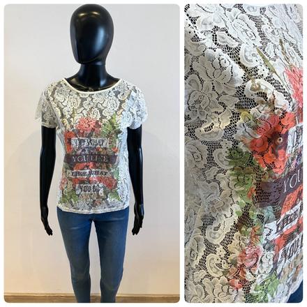 Dámske biele čipkované tričko s kvetmi (m), m