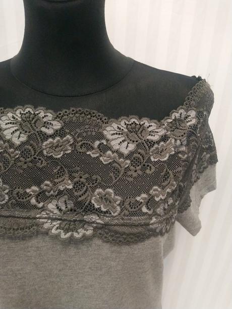 Dámsky sivý elastický top s čipkou, h&m, l, h&m,l