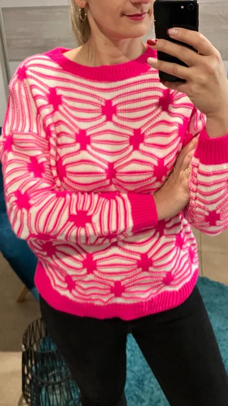 Dámsky sveter ružovo biely vzorovaný (uni), l / m / s