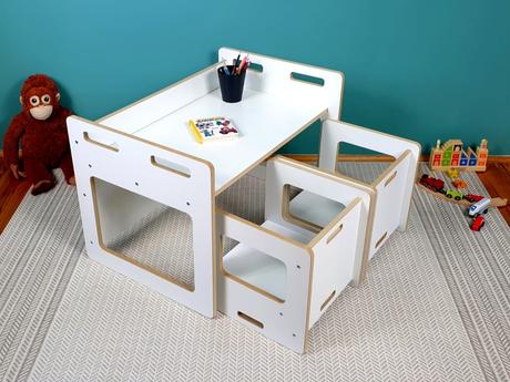 Stolík s 2 stoličkami 3v1 biely montessori,