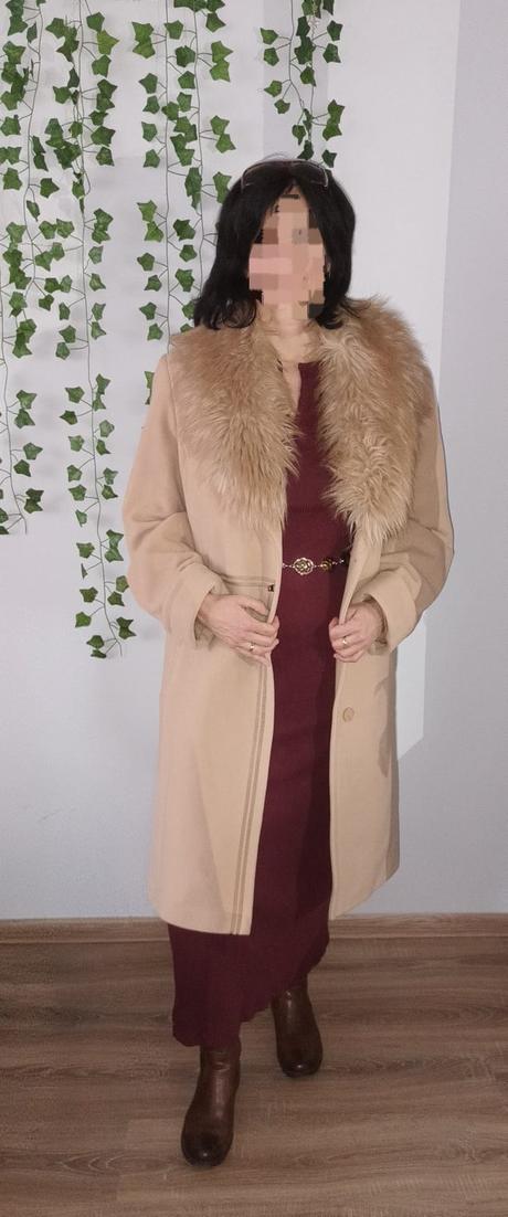 Elegantný dlhý vlnený kabát s kašmírom veľ. 44/46, 44