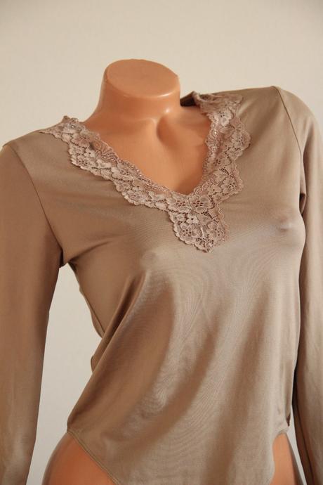 Hnedý body top s čipkou, h&m, h&m,m