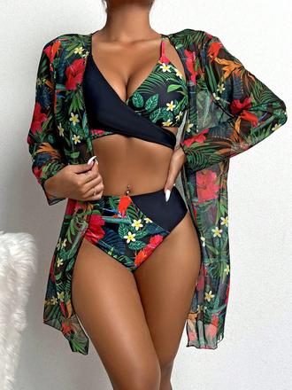 Plavky kvetina +kimono, l / m / s / xl