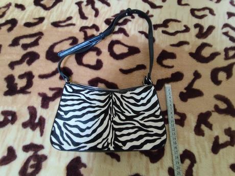 Mango zebrová kabelka, textilný povrch, len 2x pou, mango
