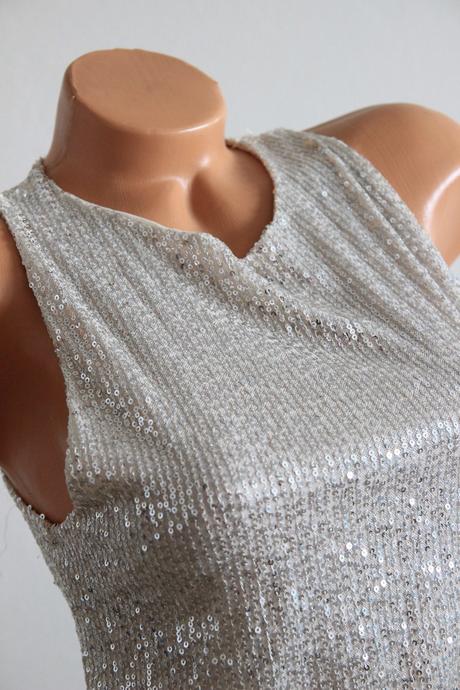 Béžovo strieborný body top s flitrami, s/m, s