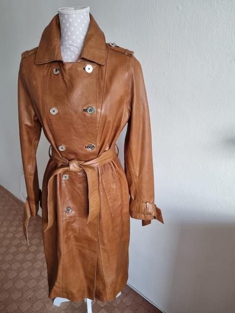 Bledohnedý kožený kabát veľ. m, m