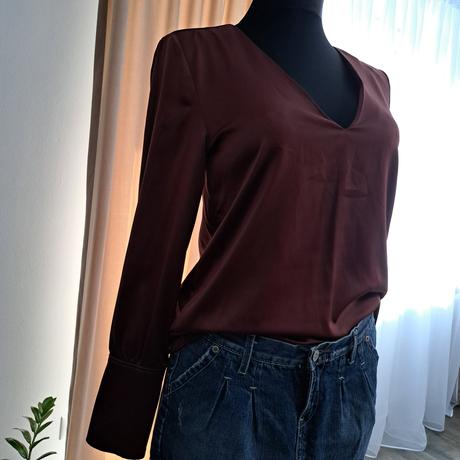 Tmavohnedá saténová blúzka, zara,s