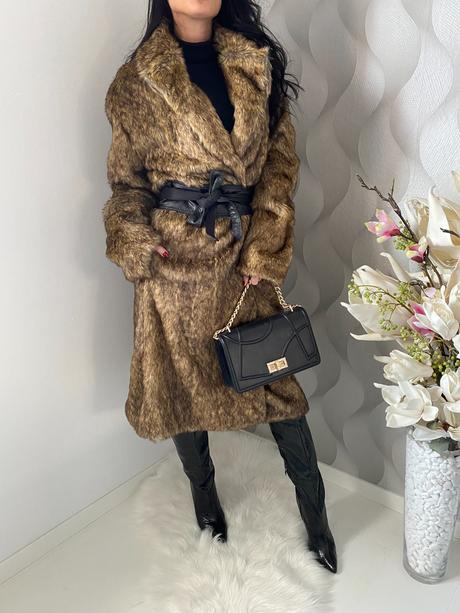 Dlhý žíhaný kožuch, xl