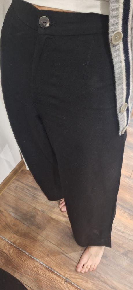 Ľanové čierne šioké nohavice h&m vel 36, h&m,36