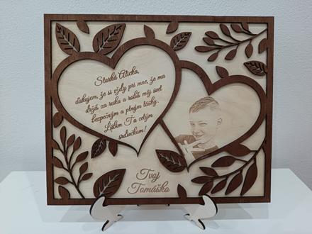 Drevený obraz so srdcom a fotografiou, 