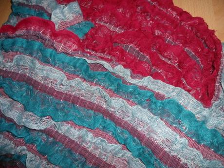 Tyrkysovo - bordovy šál, 