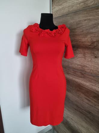 Červené šaty s ozdobným volánom, orsay,36