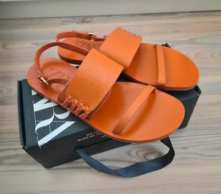 Zara nízke kožené sandále s uzlami, zara,37