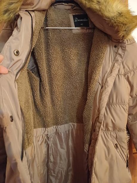 Zimná teplá bunda s tenkou kapucňou 42, dromedar,42