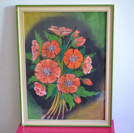 Malovany obraz, pastel (kytica, maky),