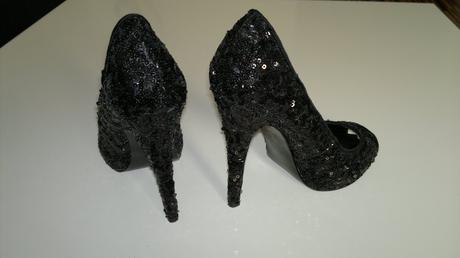 Čierne flitrované high heels, 36