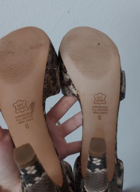 Kožené sandále na vysokom podpätku s hadím vzorom, 39