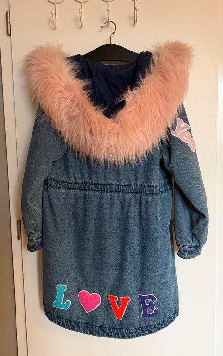 Denim parka s ruzovou kozusinou - bershka, bershka,s