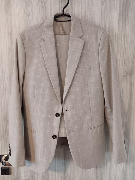 Károvaný, slim fit oblek, 48