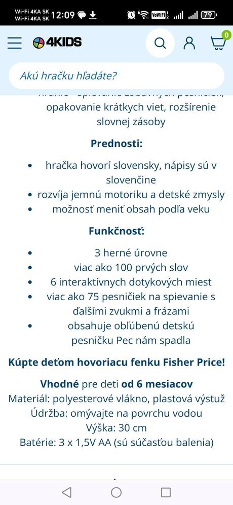 Hovoriaca psíkova sestrička fisher price,