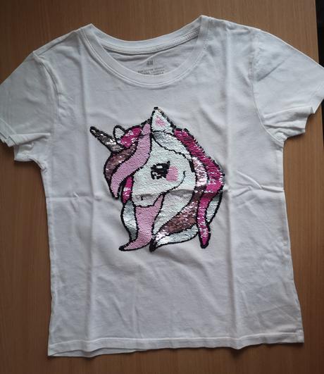 Tričko s jednorožcom z premenlivých flitrov, lindex,128