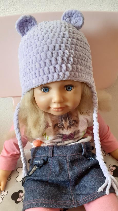 Háčkovaná čiapka s uškami, 48 - 92