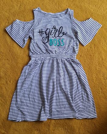 Prúžkované bavlnené šaty s výstrihmi na pleciach, 128