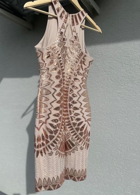 Flitrované rose gold šaty, xs