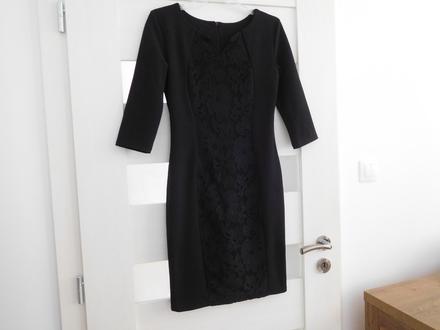 Čierne dámske šaty s čipkou stredom, pružné-36, 36