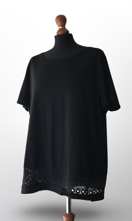 Elegantné čierne tričko s čipkovaným lemom, bonmarché,50