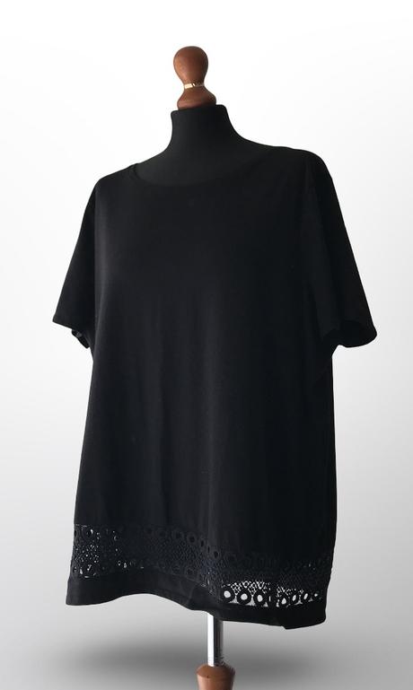Elegantné čierne tričko s čipkovaným lemom, bonmarché,50