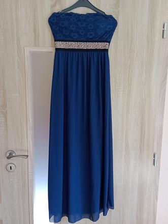 Tmavomodré maxišaty s čipkou, m