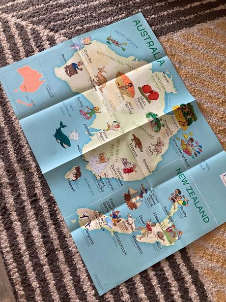 Veľká mapa austrália/nový zéland pre deti, 