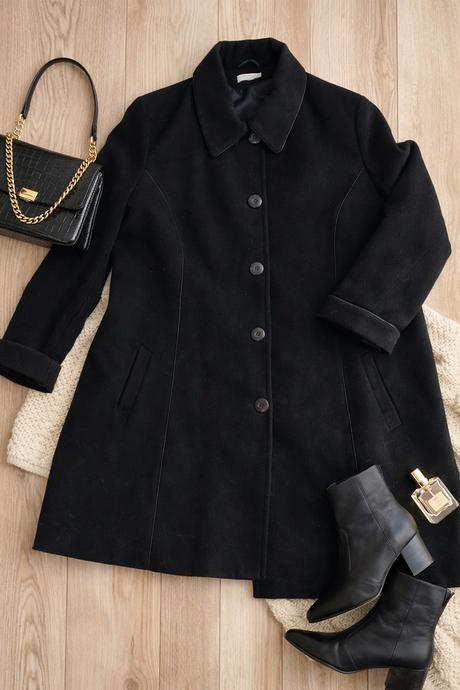 Čierny kabát vlna a kasmir, 4xl