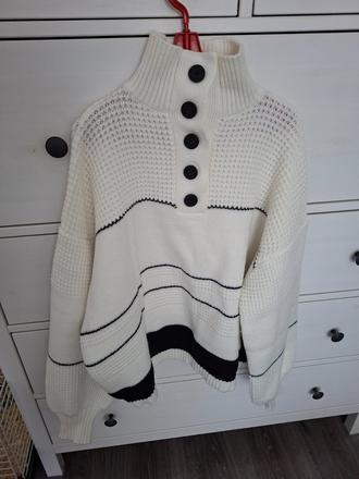 Bielo cierny oversize pulover, l / xl