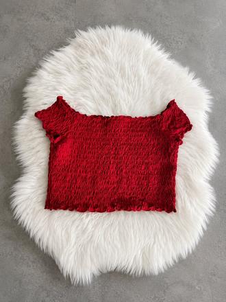 Cerveny riaseny crop top, h&m,m