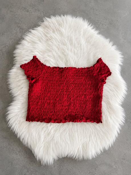 Cerveny riaseny crop top, h&m,m